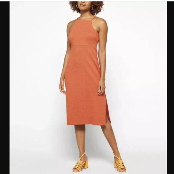 MADEWELL BURNT ORANGE CROSSHATCH TEXTURE KNEE-LENGTH APRON CAMI DRESS Sz XXL - Picture 1 of 8